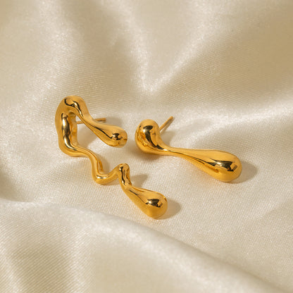 18K Gold Mismatched Drip Statement Stud Earrings