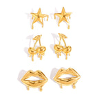 18K Gold Golden Drip Cherry Lips Star Statement Stud Earrings