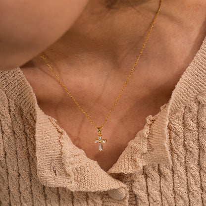 18K Gold Minimalist Crystal Cross Necklace