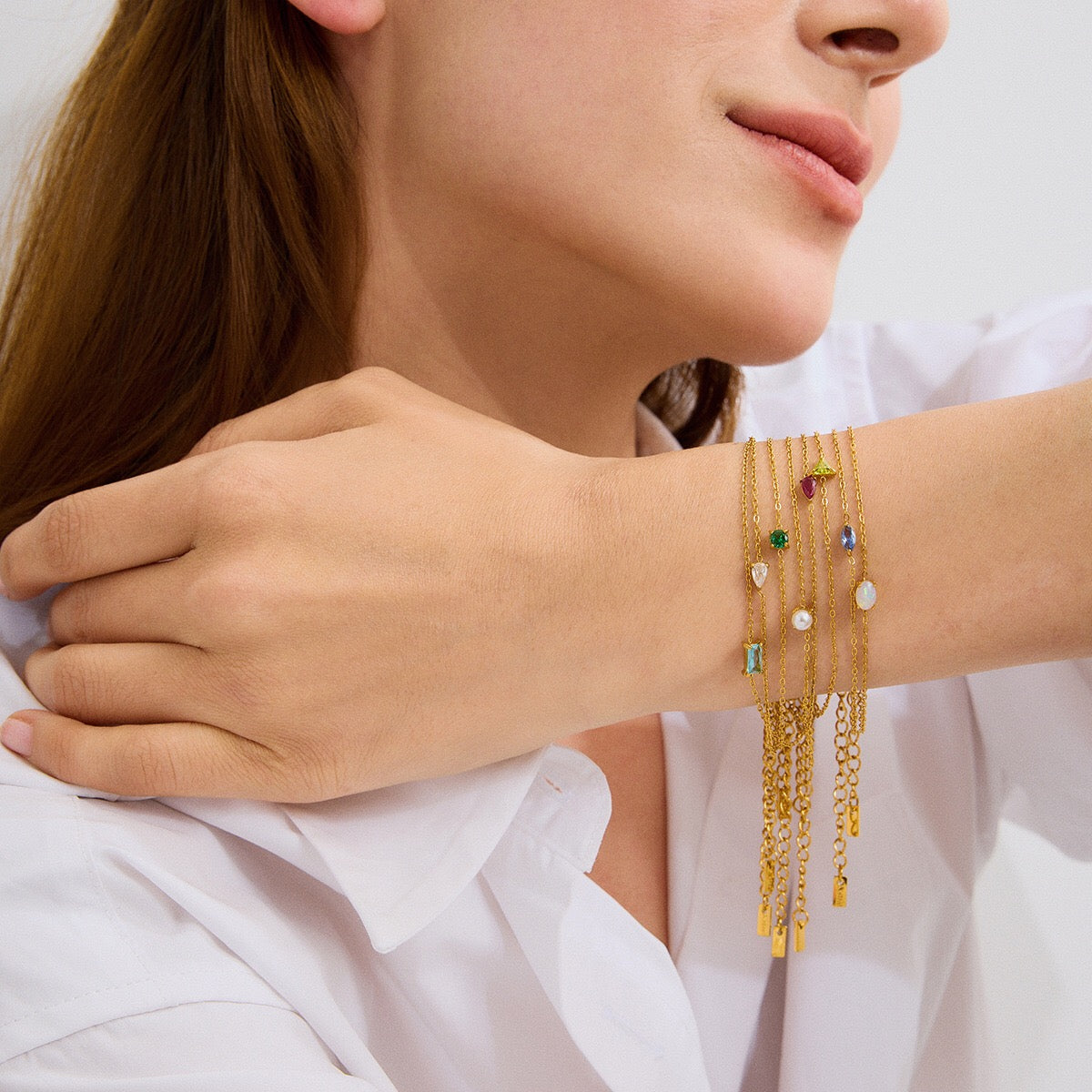 18K Gold Color Birthstone Dainty Chain Bracelet