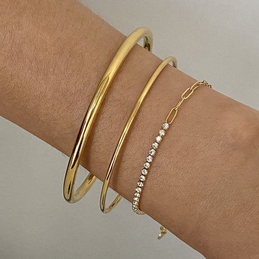 18K Gold Minimalist Paperclip Chain Silm Bangle Tennis Bracelet Stack