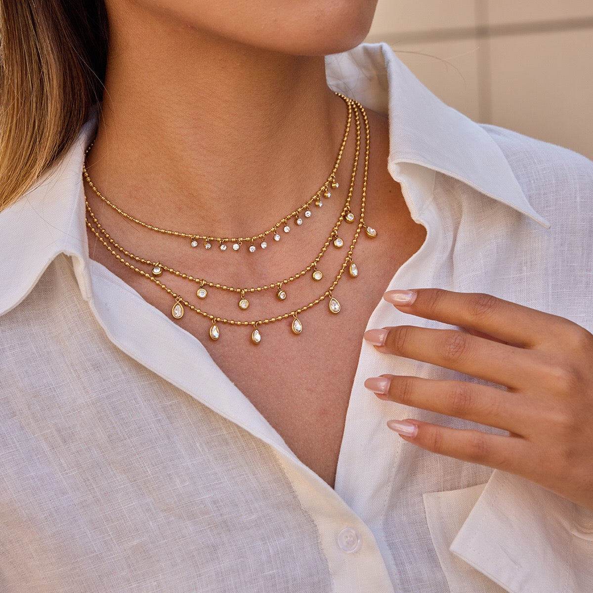 18K Gold Starlight Sprinkle Dainty CZ Chain Necklace