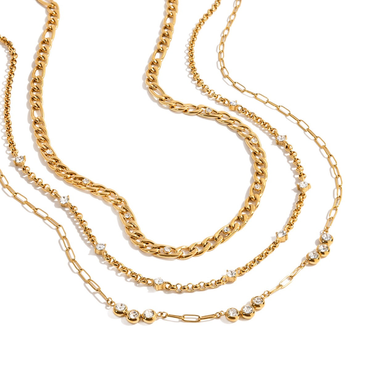 18K Gold Cosmic Glow Paperclip Curb Chain Layered Necklace Set