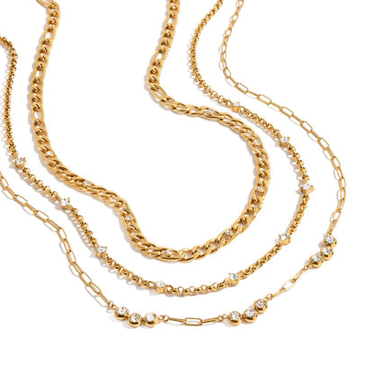 18K Gold Cosmic Glow Paperclip Curb Chain Layered Necklace Set