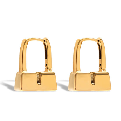 18K Gold Locked in Small Hoop Huggie Earrings