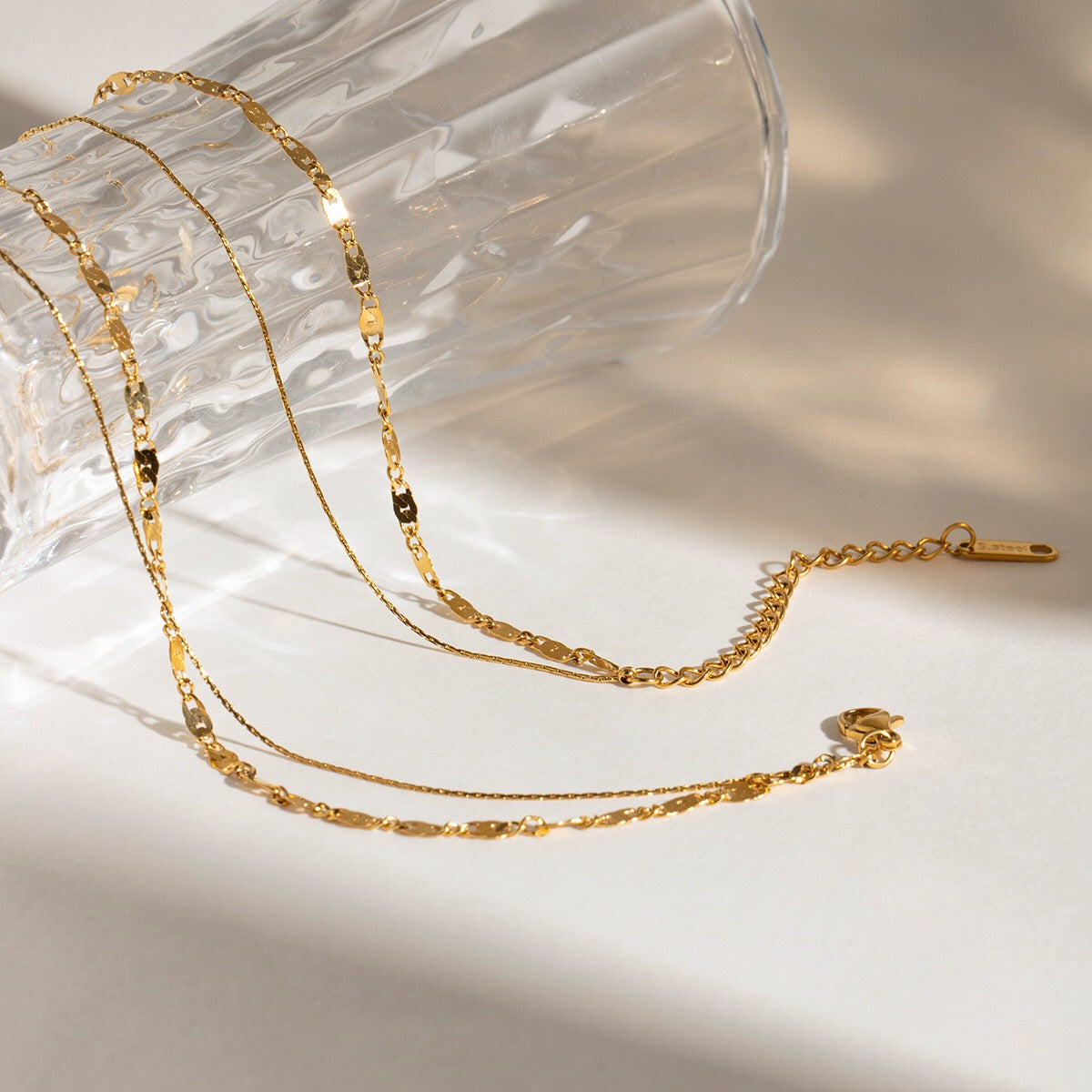 18K Gold Afterglow Dainty Double Chain Layered Necklace