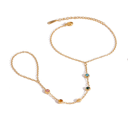 18K Gold Waterproof Rainbow Gem Hand Chain Bracelet