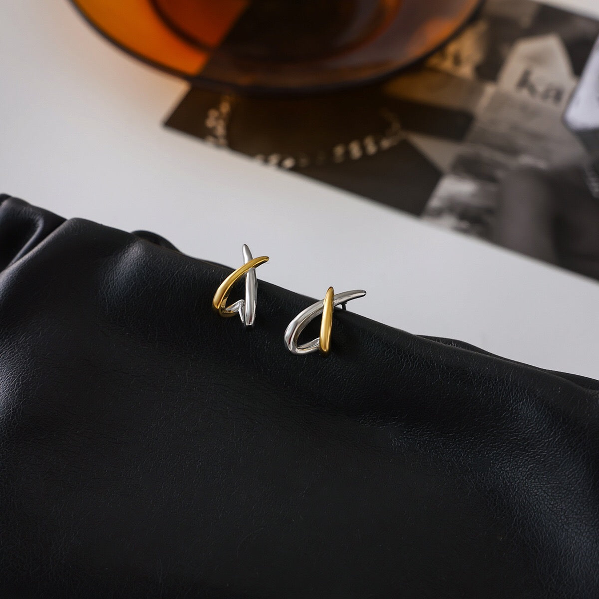 18K Gold and Silver Two Tone Dantiy Stud Earrings
