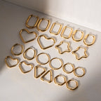 18K Gold Minimalist Geometric Heart Huggie Earrings