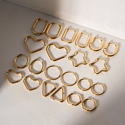 18K Gold Minimalist Geometric Heart Huggie Earrings
