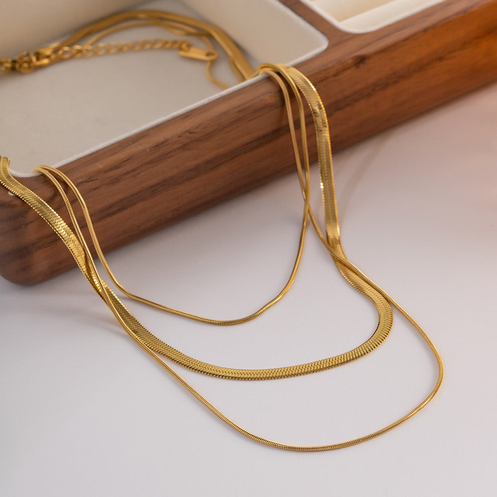 18K Gold Herringbone Snake Chain Layered Necklace