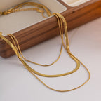 18K Gold Herringbone Snake Chain Layered Necklace