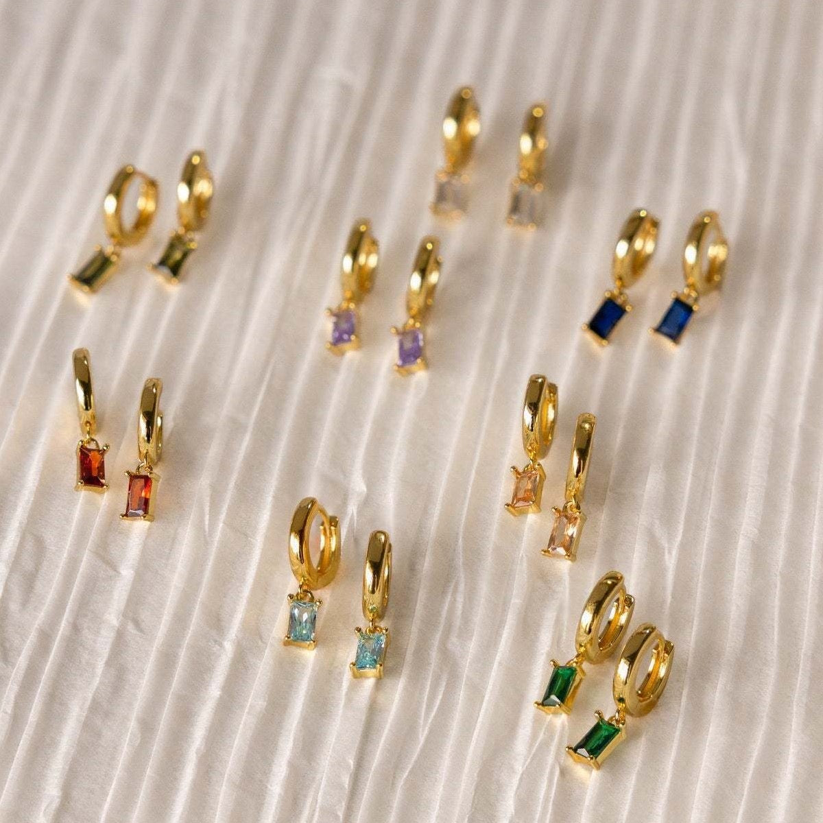 14K Gold Minimalist Birthstone Huggie Earrings