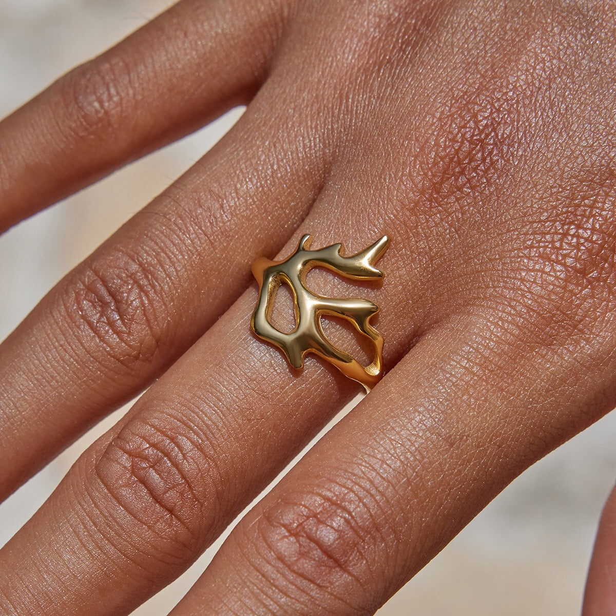 18K Gold Coastal Life Seashel Coral Starfish Ring Sets