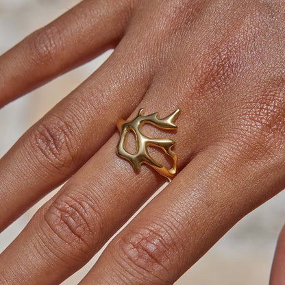 18K Gold Coastal Life Seashel Coral Starfish Ring Sets
