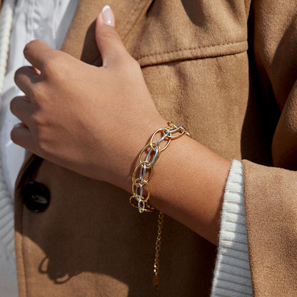 18K Gold and Silver Two Tone Power Pairing Watch Band Bracelet Stack