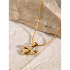 18K Gold Bejeweled Coquette Bow Pendant Necklace
