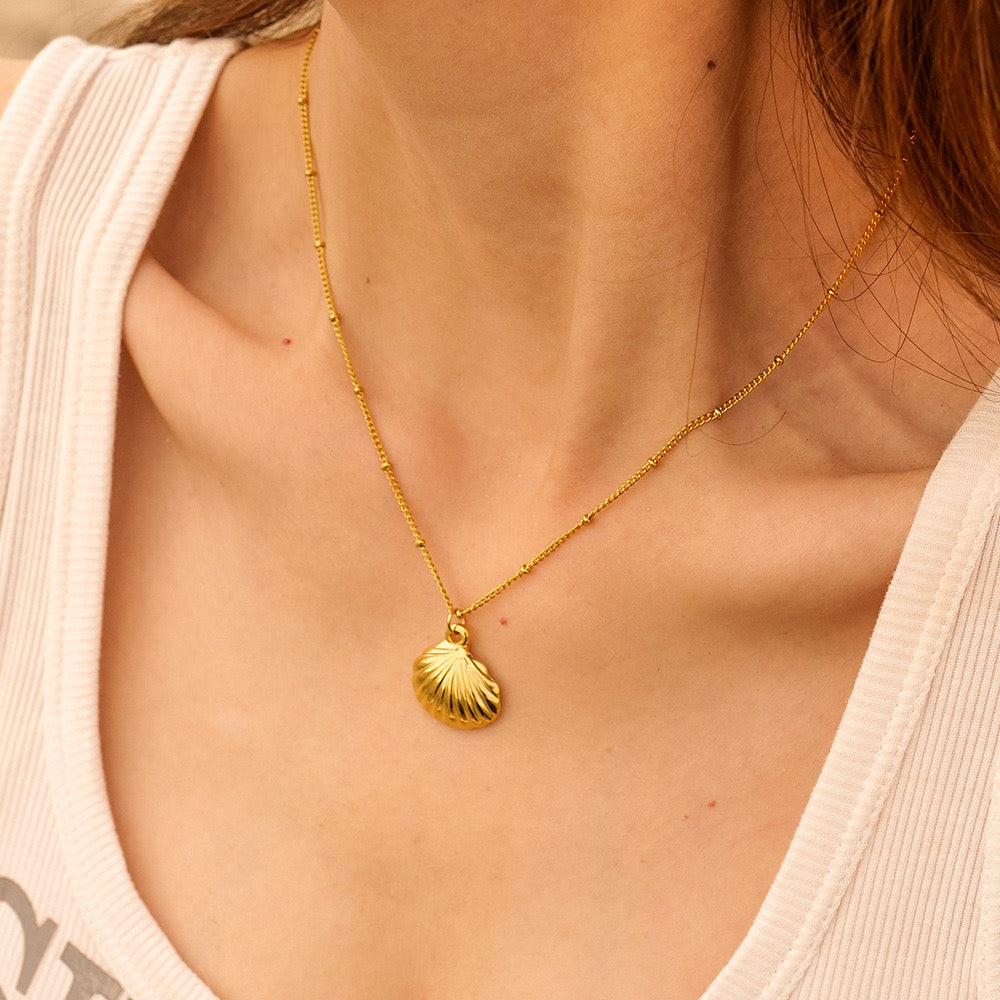 18K Gold Seashell Pendant Necklace