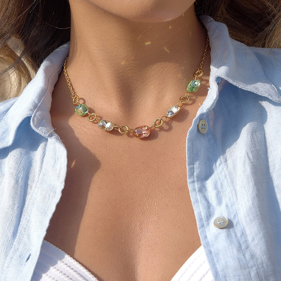 18K Gold Summer Spritz Color Gem Statement Chain Necklace