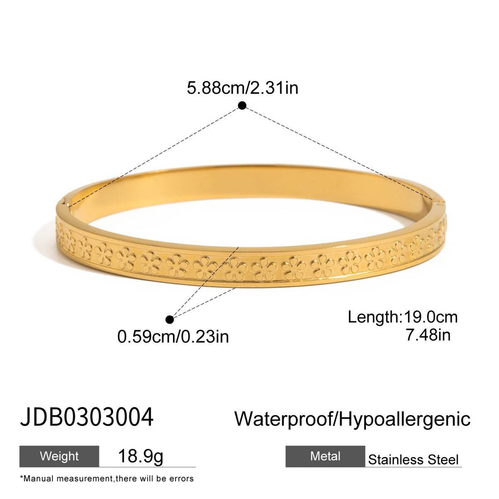 18K Gold Golden Blush Pink Jewel Wave Chain Flower Bangle Bracelet Stack