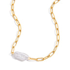 18K Gold Soft Touch Pearl Pendant Paperlicp Chain Layered Necklace Set