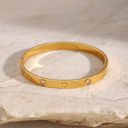 18K Gold Heart Bangle Bracelet