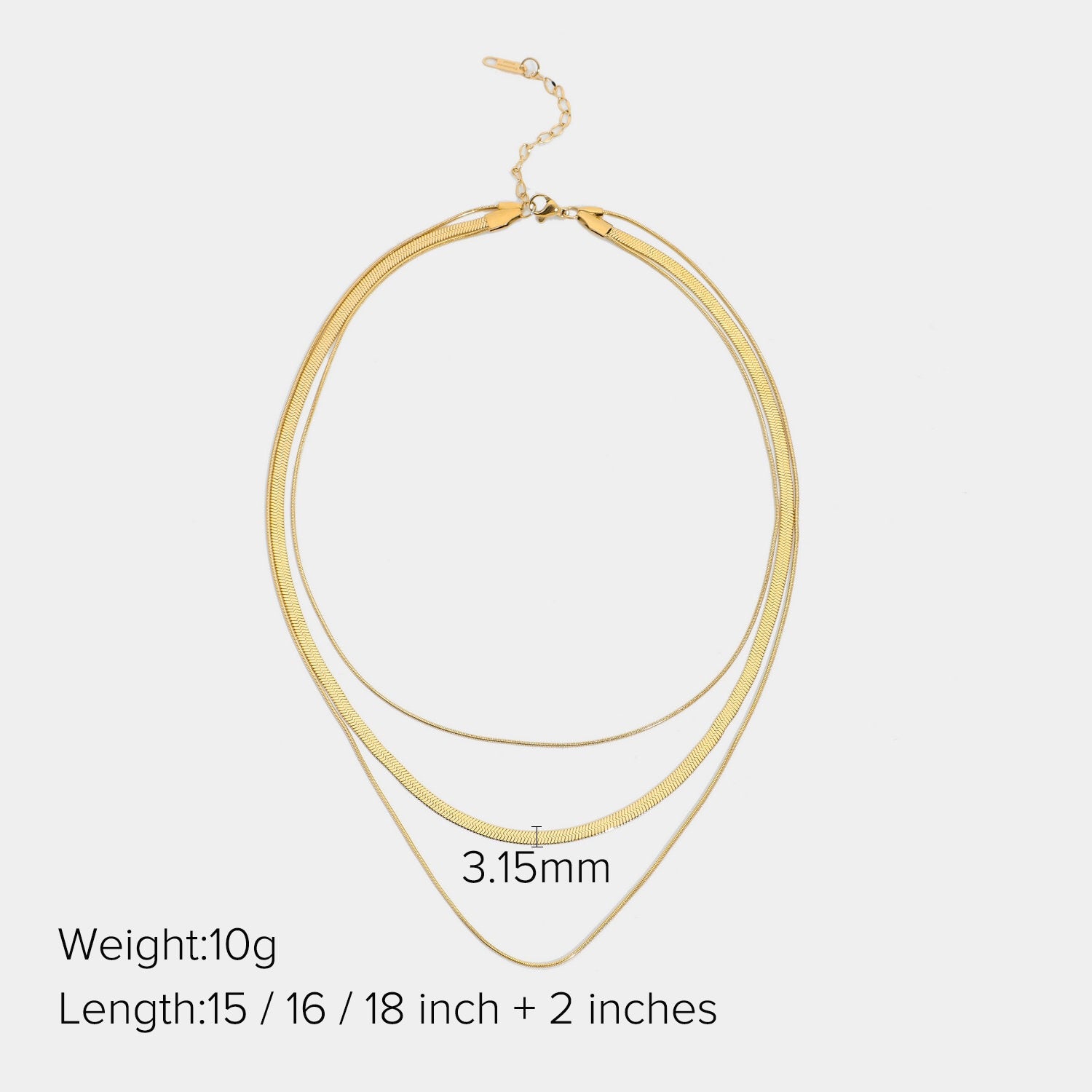 18K Gold Herringbone Snake Chain Layered Necklace