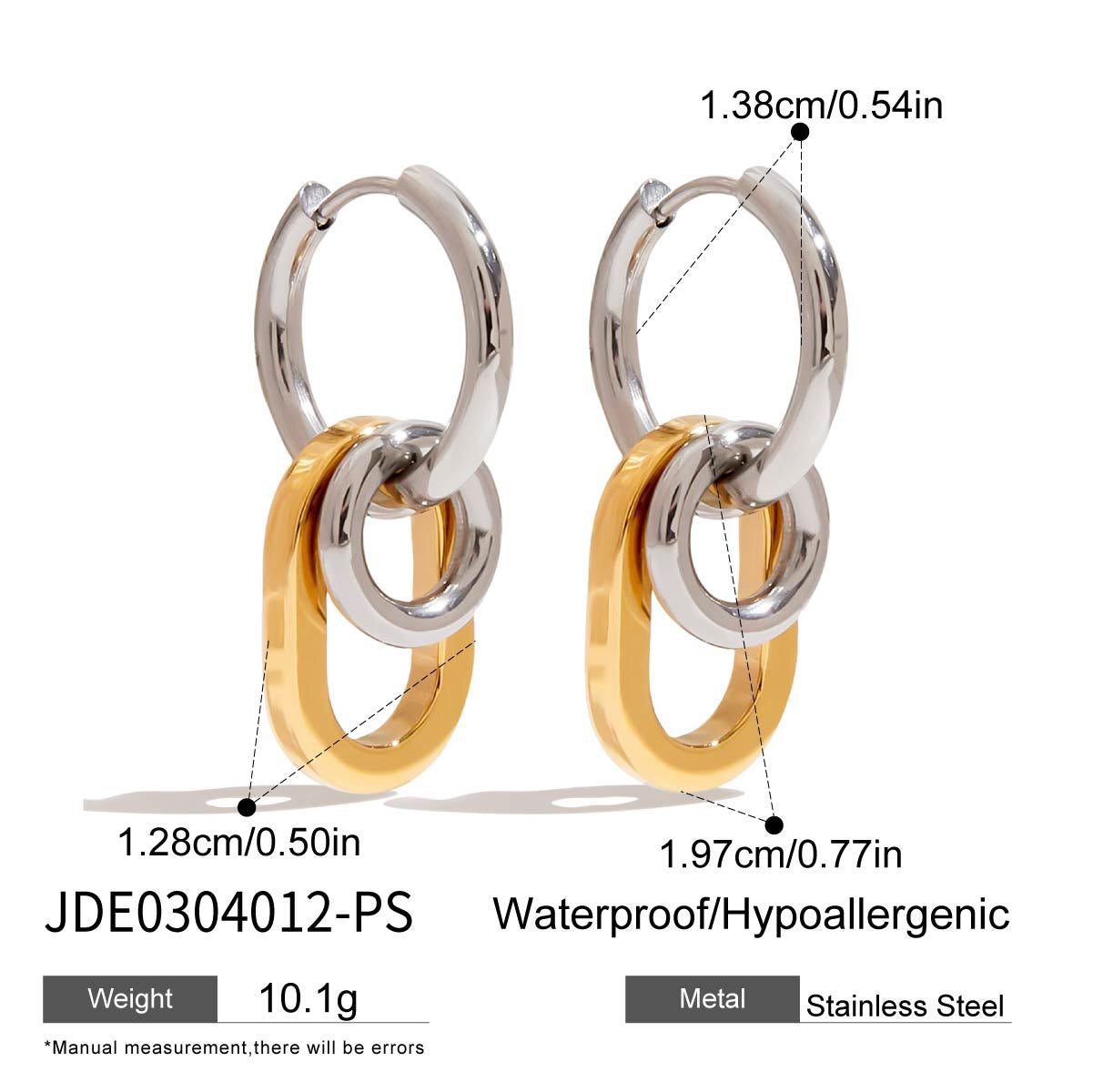 18K Gold and Silver Two Tone Trinity Small Hoop Dangle Huggie Earrings