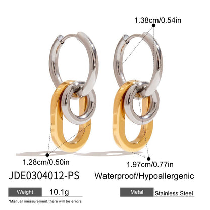 18K Gold and Silver Two Tone Trinity Small Hoop Dangle Huggie Earrings