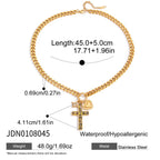 18K Gold Faith Divine Cross Heart Starburst Charm Cuban Link Chain Necklace