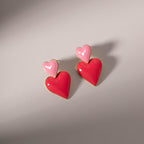 18K Gold Pink Heart Dangle Earrings
