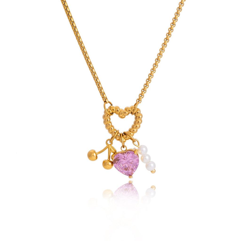 18K Gold Cherry Crush Pink Heart Charm Necklace