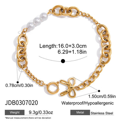 18K Gold Golden Haze Pearl Chain Cuff Bangle Bracelet Stack
