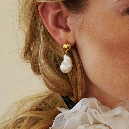 18K Gold Heiress Pearl Stud Dangle Earrings