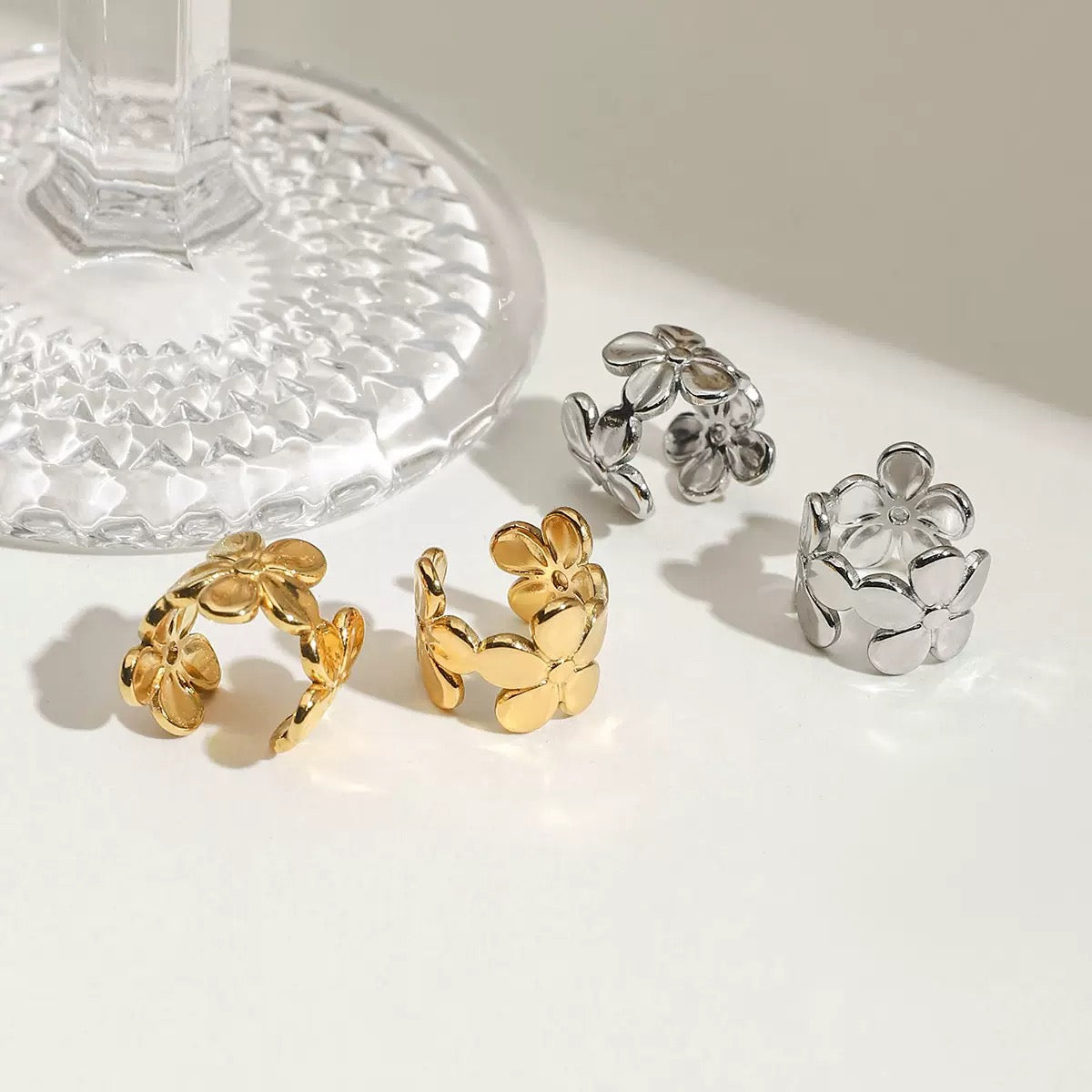 18K Gold Flower Huggie Ear Cuff