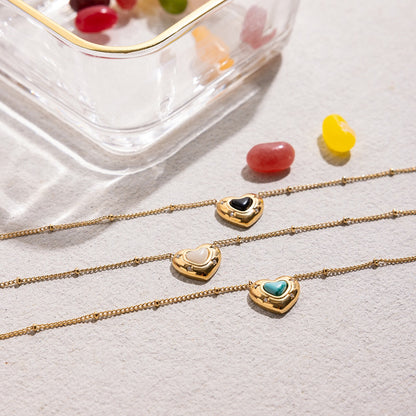 18K Gold Natural Stone Stars Adorned Dainty Heart Pendant Necklace