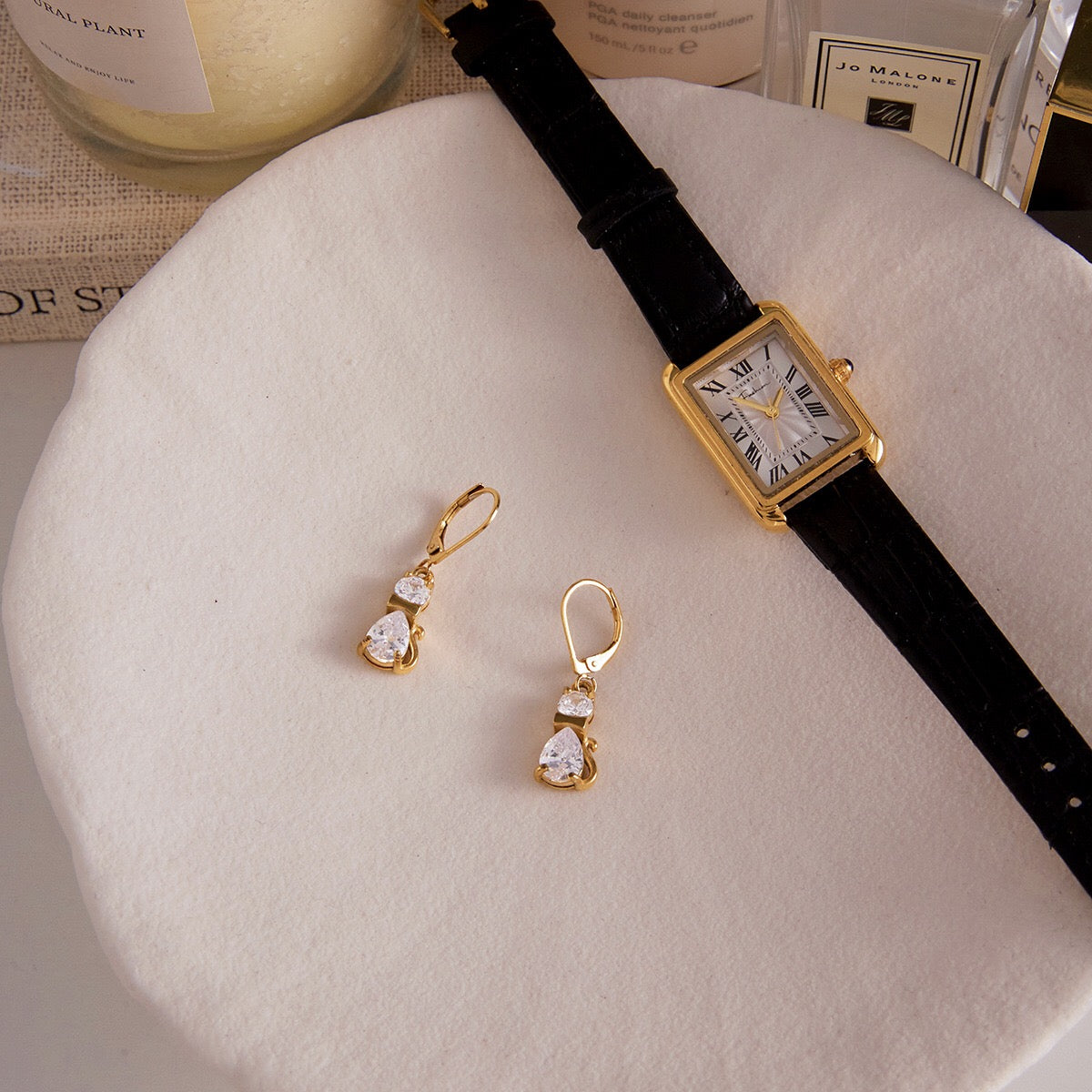 18K Gold Gala Sparkle Drop Dangle Earrings Ear Cuff Stack