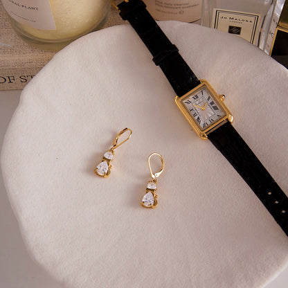 18K Gold Gala Sparkle Drop Dangle Earrings Ear Cuff Stack