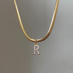 18K Gold Minimalist Glam Herringbone Chain Initial Dainty Necklace