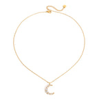 18K Gold Luna Pave Moon Dainty Pendant Necklace