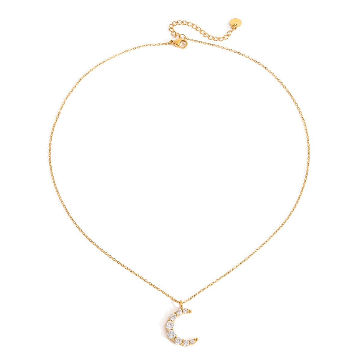 18K Gold Luna Pave Moon Dainty Pendant Necklace