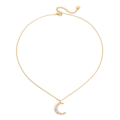 18K Gold Luna Pave Moon Dainty Pendant Necklace