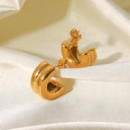 18K Gold Ribbed Chunky Huggie Earrings