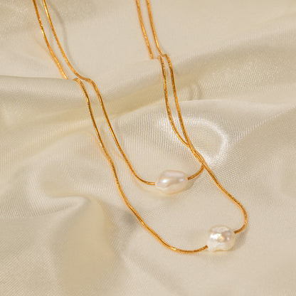 18K Gold Pearl Pendant Layered Necklace