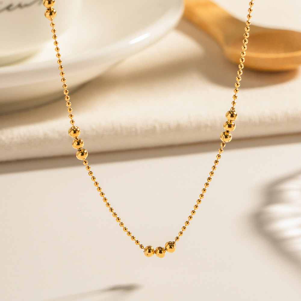 18K Gold Unique Beaded Chain Necklace