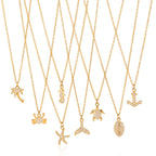 18K Gold Ocean Sparkle Seashell Palm Tree Small Hoop Huggie Earrings with Charm