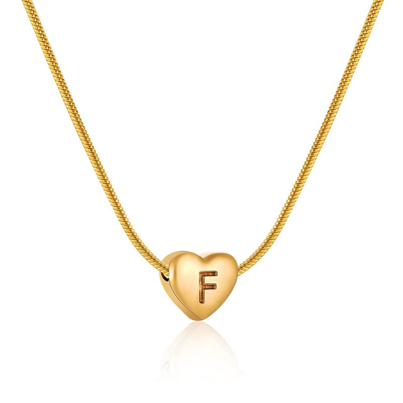 18K Gold Heart Initial Necklace