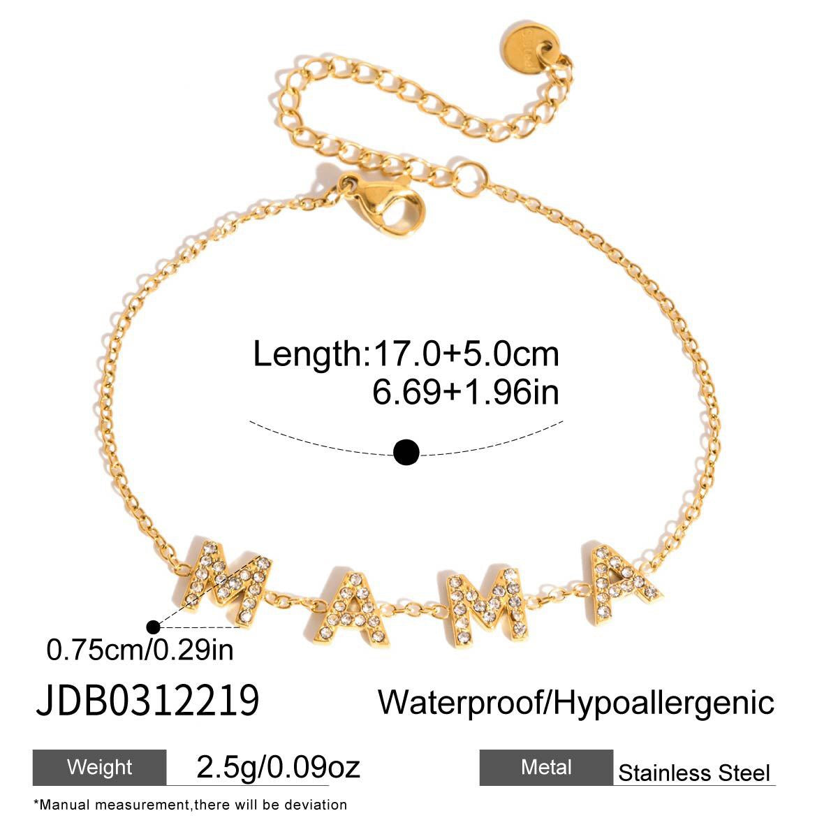 18K Gold MAMA Minimalist Glam Dainty Chain Bracelet