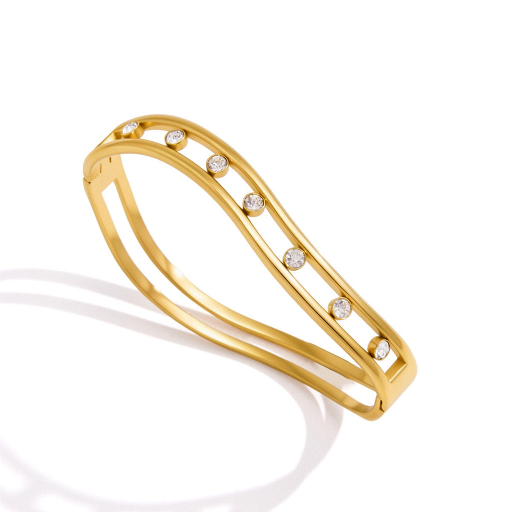 18K Gold Golden Ripple Statement Bangle Bracelet