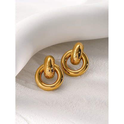 18K Gold Unique Circle Statement Stud Earrings